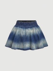 SHEIN MOD 1pc High Waist Women's Washed Denim A-Line Skirt, Blue - Dark Wash - View 1