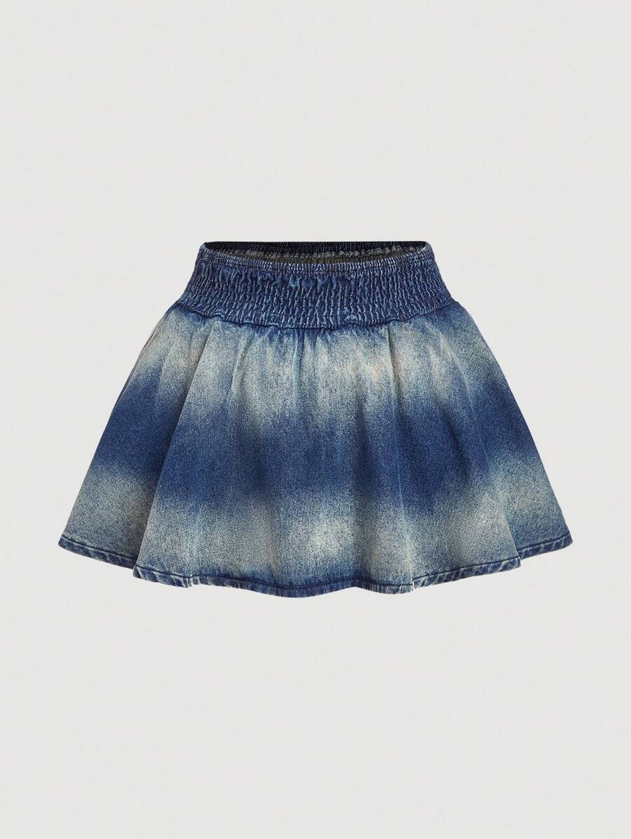 SHEIN MOD 1pc High Waist Women's Washed Denim A-Line Skirt, Blue - Dark Wash - View 1
