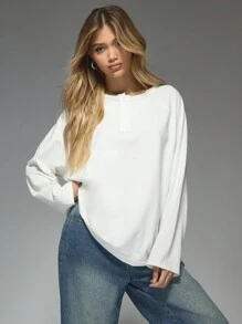 MISSGUIDED Áo thun oversize tay dài viền thô cài nút phía trước - trắng - Xem 6