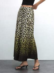 Maija Falda tipo A elegante para mujer con estampado digital de leopardo sobre base verde, adecuada para fiestas, el Día de San Valentín, festivales, primavera/verano