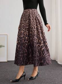Modelyn Falda campana con estampado degradado de leopardo elegante para mujer