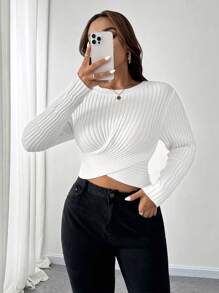 Celure Suéter de cuello redondo de manga larga ajustado de talla grande, versátil para uso diario, para el invierno