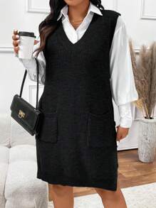 SHEIN Frenchy Vestido tipo chaleco de punto para tallas grandes, minimalista de moda casual para uso diario, para invierno