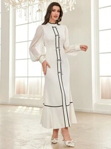 Modelyn 时尚 3D 蝴蝶结装饰长裙 女士超长连衣裙 长款晚礼服 - 杏色 - 查看 4