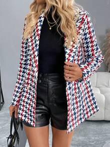 SHEIN Clasi Women's Casual Houndstooth Printed Jacket, Autumn