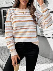 SHEIN LUNE Women 2024 Autumn/Winter New Arrivals Striped Knit Sweater