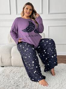 SHEIN CURVE+ Conjunto de talla grande con estampado de letras - Top y pantalones