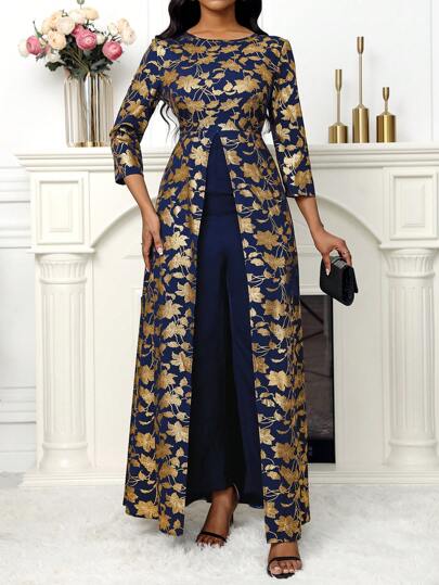 Lunelith SHEIN Lunessa Kvinnor Elegant blommönster Patchwork Jumpsuit, höst