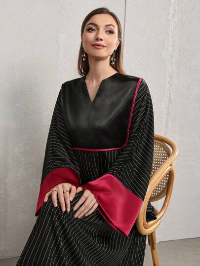 Al Najma 保守土耳其条纹拼接通勤长袍