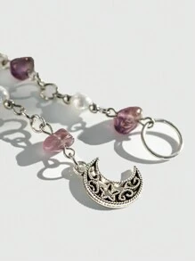ROMWE Fairycore 1 pieza Accesorio para el cabello con clip de cadenas de cuentas con cristales en forma de estrella y luna, joyería de moda minimalista para la cabeza