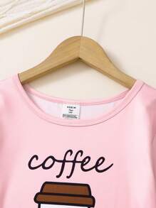 Conjunto de pijama de 2 piezas con estampado de bebidas para adolescentes y niñas, con top de manga larga y pantalones largos, cómodo y de moda