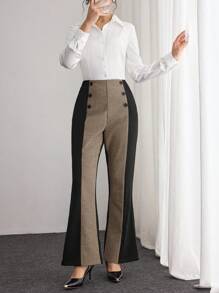 Modelyn Pantalones acampanados y ajustados con estampado de pata de gallo y diseño vintage - Marrón - Ver 6