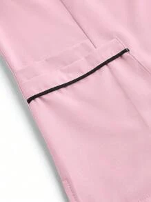 SHEIN TaskFit Women's V-Neck Short Sleeve Contrast Color Double Pockets Fashionable Casual Scrub Tops Nurse/Doctor Work Uniforms Top, Health Check Surgical Uniforms Top For Women Solid Colors Pet Grooming Work Uniforms Scrub Tops Nutritionist Work Short Sleeves Lab Work Top, Multi-Pockets Functional Work Functional Women's Top Can Be Worn On Christmas - Pink - View 6