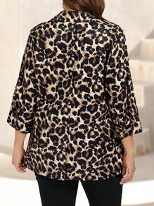 Plus Size Animal Print 3/4 Sleeve Shirt With Button Back Design - Multicolor - View 1