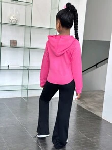 SHEIN 2 pièces Ensemble sweat-shirt zippé à mi-hauteur avec lettres graphiques et pantalon évasé pour préadolescentes, Automne/Hiver - Rose vif - Voir 2