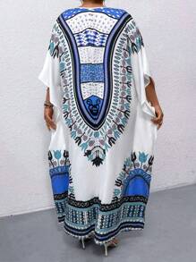 Plus Size Women's Vintage Printed Simple Daily Dress Women Outfit, For Summer - Multicolor - View 2