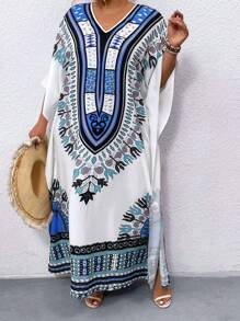 Plus Size Women's Vintage Printed Simple Daily Dress Women Outfit, For Summer - Multicolor - View 4