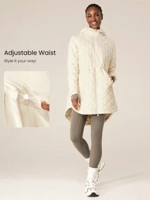 GLOWMODE Chaqueta con capucha estilo camisa ligera, cálida, acolchada mate, cintura ajustable con cordón, ajuste relajado, con bolsillos laterales, para uso casual en invierno - Beis - Ver 3