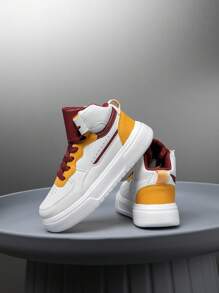 1 Paar Kinder/Jugendliche High-Top Sportschuhe, Knöchel-Stütz-Design, Schnürung, farblich abgesetzte Freizeitschuhe, geeignet für alle Jahreszeiten