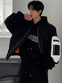 DAZY Herren Jacke & Oberbekleidung mit Buchstaben Muster und großer Tasche, Schwarz, für den Herbst