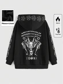 ROMWE Goth Plus Size Skull Print Zipper Sweatshirt With Long Sleeves, School Graduation,Back To School Outfits,Graduation,Teacher Outfits For Women,Back To School