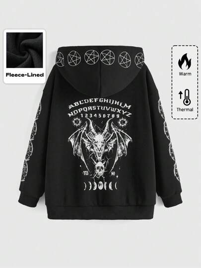Goth Sweat-shirt zippé à manches longues avec imprimé crâne, grande taille, pour l'école