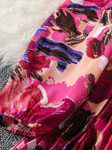 Trelyra 1pc Women's Elegant Floral Ruched V-Neck Wrap Dress With Belt And Long Sleeves Maxi Women Outfit