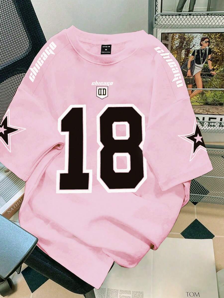 Aesthetic Post 男式数码印花短袖篮球球衣风格 T 恤，2000 年代风格，粉色 - 粉色 - 查看 1