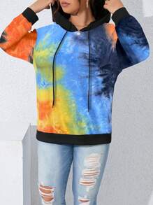 SHEIN LUNE Plus Size Fashion Tie-Dye Drawstring Sweatshirt, Autumn Pullover Fall - Multicolor - View 7