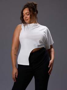 MUSERA 大码不对称袖侧系带T恤，适合外出、派对、夜店、锐舞派对、演唱会、节日、性感装扮、约会之夜、日常穿着、返校季、工作等各种场合，秋冬季皆宜。