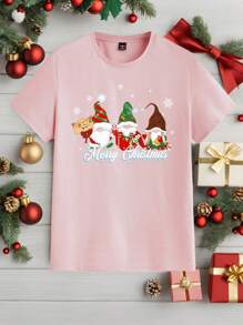 Manfinity Homme 男士时尚休闲圣诞侏儒图案印花紧身圆领 T 恤，粉色，适合送礼 - 淺粉色 - 查看 3
