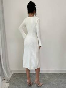 Elenzga Women Asymmetric Collar Long Sleeve Fitted Elegant Sweater Dress, Autumn/Winter
