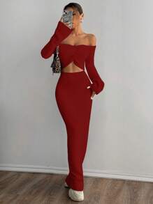 EgrlEra 1 pieza Vestido suéter casual de mujer hombros descubiertos para ropa de Año Nuevo