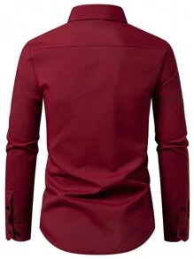 Manfinity Mode 1pc Men's Button Front Long Sleeve Minimalist Top, Fall - Red - View 2