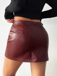 SHEIN PETITE Falda de mujer retro sexy con espalda descubierta, falda mini rojo retro desgastado premium, falda burdeos