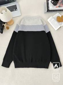 Manfinity Roghcode 男士拼色圆领长袖彩色套头休闲毛衣，秋冬季，适合工作、朋友 - 彩色 - 查看 2