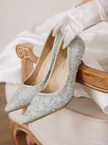 CUCCOO HITCHD Giày cao gót mũi nhọn thanh lịch đa năng thời trang nữ - Bạc - Xem 3