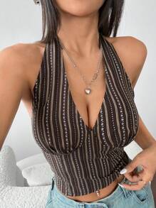 SHEIN Unity Top de réservoir à col ras-du-cou rayé vintage pour femmes, hauts graphiques - Multicolore - Voir 6