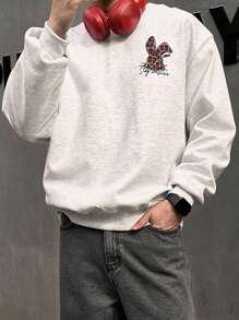 DAZY Men's Leopard & Rabbit Print Pullover Sweatshirt, Casual And Fashionable For Daily Wear Fall,Winter - Grey - View 5