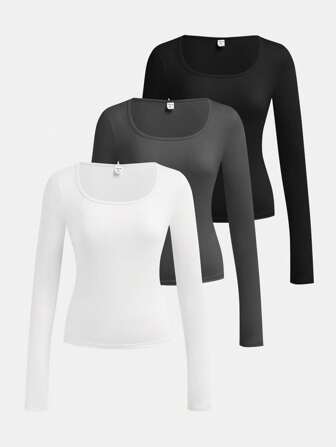 SHEIN Girlism 3pcs Set Tween Girl Casual Comfortable Soft Versatile Long Sleeve T-Shirt