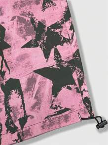 ROMWE MEN Street Life Men's Drawstring Star Print Pocket Casual Cargo Pants, For Daily Wear, Fall - Pink - View 5