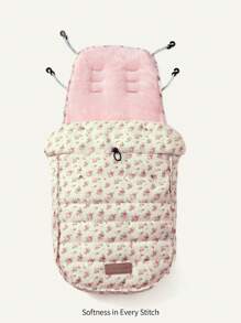 Cozy Pixies Pink Peony Fleece Thicken Warm Baby Stroller Footmuff For Winter Outdoor Use