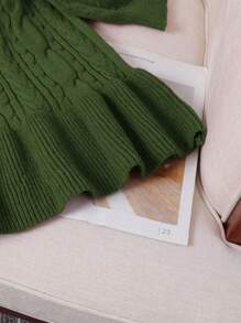 Tween Girl Crew Neck Autumn/Winter Rib Knit Sweater Dress - Army Green - View 5