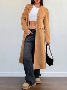 Flirla 1 pieza Chaqueta larga de mujer de invierno/otoño con botones delanteros, bolsillos y estilo retro - Blanco - Ver 3