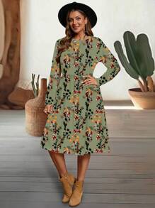 EMERY ROSE Casual Minimalist Bodycon Round Neck Long Sleeve Plus Size Dress, Suitable For Autumn/Winter