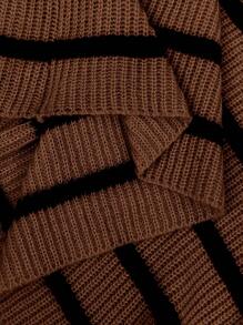 Calvaya Plus Size Color Block Stripe Long Sleeve Split Hem Sweater Dress, Casual For Autumn/Winter - Brown - View 3