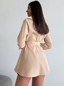 Firerie Trench-coat beige à col cranté pour femmes, manches longues, double boutonnage, avec une corsetière à la taille - Kaki - Voir 4