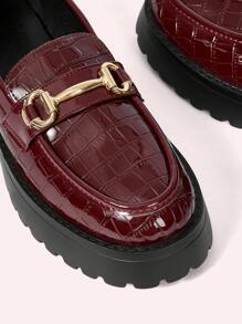 CUCCOO DOLLMOD Women's Brown Cute Simple Versatile Loafer Chunky Platform Flat Shoes Valentines - Burgundy - View 4