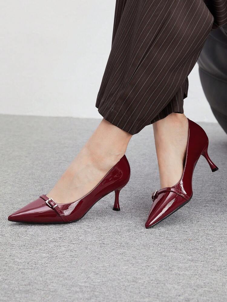 CUCCOO BIZCHIC Fashionable Sexy High Heel Pointed Toe Burgundy Red Women Dress Shoes, Suitable For Commute, Date, Party Spring Shoes Spring Break Easter For Christmas Spring Shoes