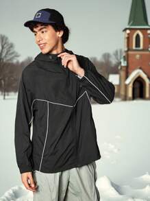 Gym Rark Chaqueta ligera con capucha con cordón y protección solar con estampado de letras para hombre, cortavientos - Gris Oscuro - Ver 5